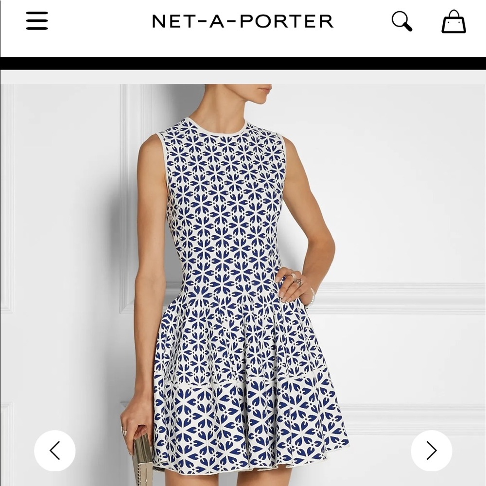 Alexander McQueen Blue Jacquard Knit Mini Dress